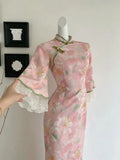 Embroidered Knitted Dress Internet Celebrity New Chinese Retro Style Cheongsam Daily Medium Length Diagonal Placket