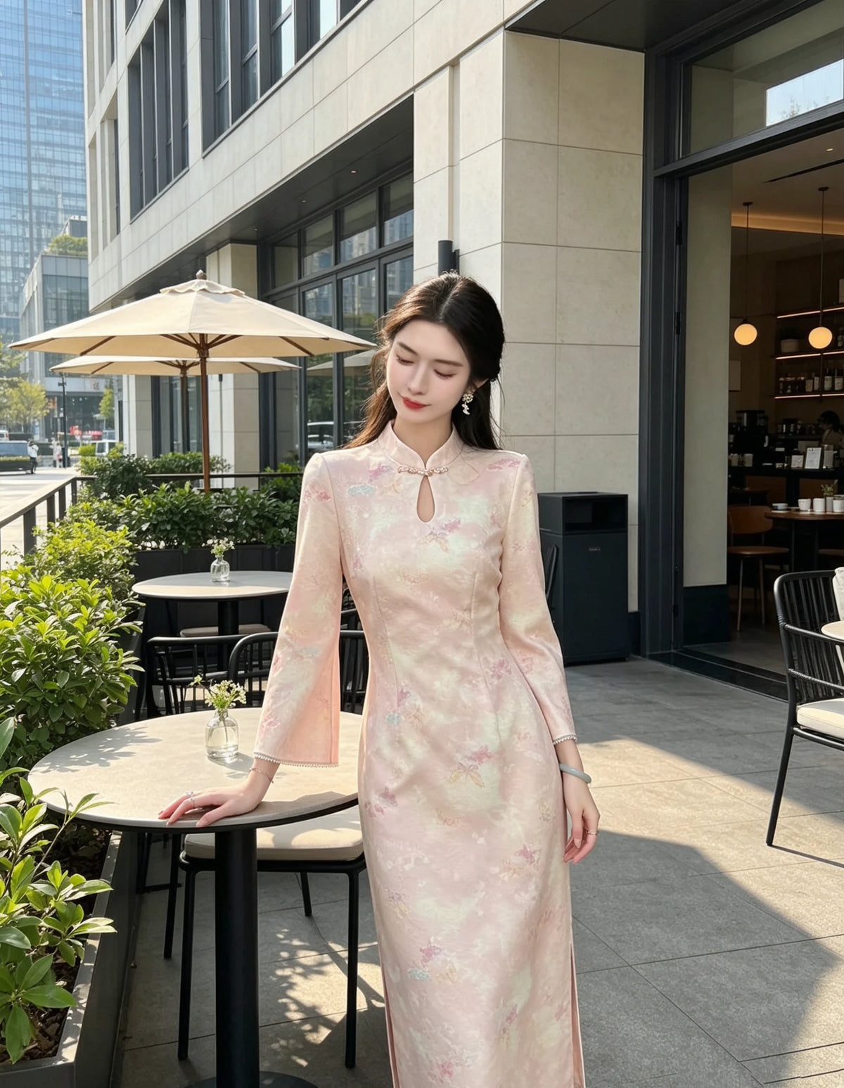Butterfly Print Dress Knitted Cheongsam for Women Clothing 2026 New Style Pink Butterfly Spring and Autumn Slim Fit Daily Dress
