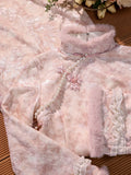 Pink Dress Cheongsam Winter Clothing for Women 2026 New Year's Clothing with Thick Velvet and Long Sleeves for Autumn