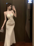 French Dress Temperament Socialite Muse Diamond Jewelry Cover Meat Skinny Suspender Dress Neck Design Lace Dress