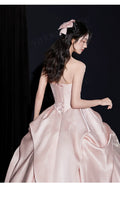 Pink Evening Dress Women's High-end Satin Tube Top Bridal Engagement Dress Toasting Dress Bar Mitzvah Birthday Princess Dress