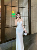 French Dress Temperament Socialite Muse Diamond Jewelry Cover Meat Skinny Suspender Dress Neck Design Lace Dress