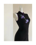 Oriental Aesthetics Dress Qipao National Style Purple Embroidery Retro Black Slim Hong Kong Workers Cheongsam