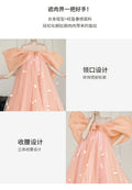 Super Fairy Morning Robe Women's Dress Pink Bow Bridal Engagement Dress Toasting  One-word Shoulder Birthday Party Dress