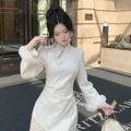 Cheongsam Rough Edge Long-sleeved Dress Beautiful Long Women's Qipao Dress