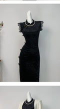 Black Velvet Dress Cheongsam Young Style High-end Atmospheric Slim Fit with Elasticity