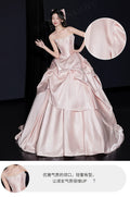 Pink Evening Dress Women's High-end Satin Tube Top Bridal Engagement Dress Toasting Dress Bar Mitzvah Birthday Princess Dress