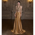 Golden Evening Dress 2026 New High-end Banquet Host Dress Beautiful Bride Engagement Wedding Toast