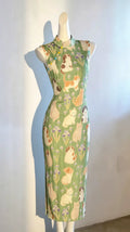 Cute Printed Cat Flower Dress Cheongsam Appears White and Youthful Playful and Sleeveless Slim Fit Dress Women's Clothing