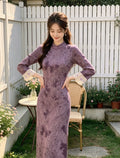 2026 Autumn Dress High End Improved Edition Retro Purple Waist slimming Cheongsam Skirt