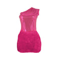 Fashion Women One Shoulder Skew Collar Bodysuit + Fur Tassel Bodycon Midi Skirt Dress Set 2023 Outfit Two 2Piece Set