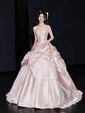 Pink Evening Dress Women's High-end Satin Tube Top Bridal Engagement Dress Toasting Dress Bar Mitzvah Birthday Princess Dress