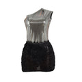 Fashion Women One Shoulder Skew Collar Bodysuit + Fur Tassel Bodycon Midi Skirt Dress Set 2023 Outfit Two 2Piece Set