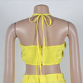 Women Set Sleeveless Strapless Tops +Wide Leg Pants Two 2 Piece Set Hole Hollow Out Outfit Summer Sexy Street Tracksuit