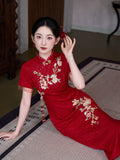 Red Dress Improved Cheongsam Dress Female Engagement Dress New Year's Women's Clothes