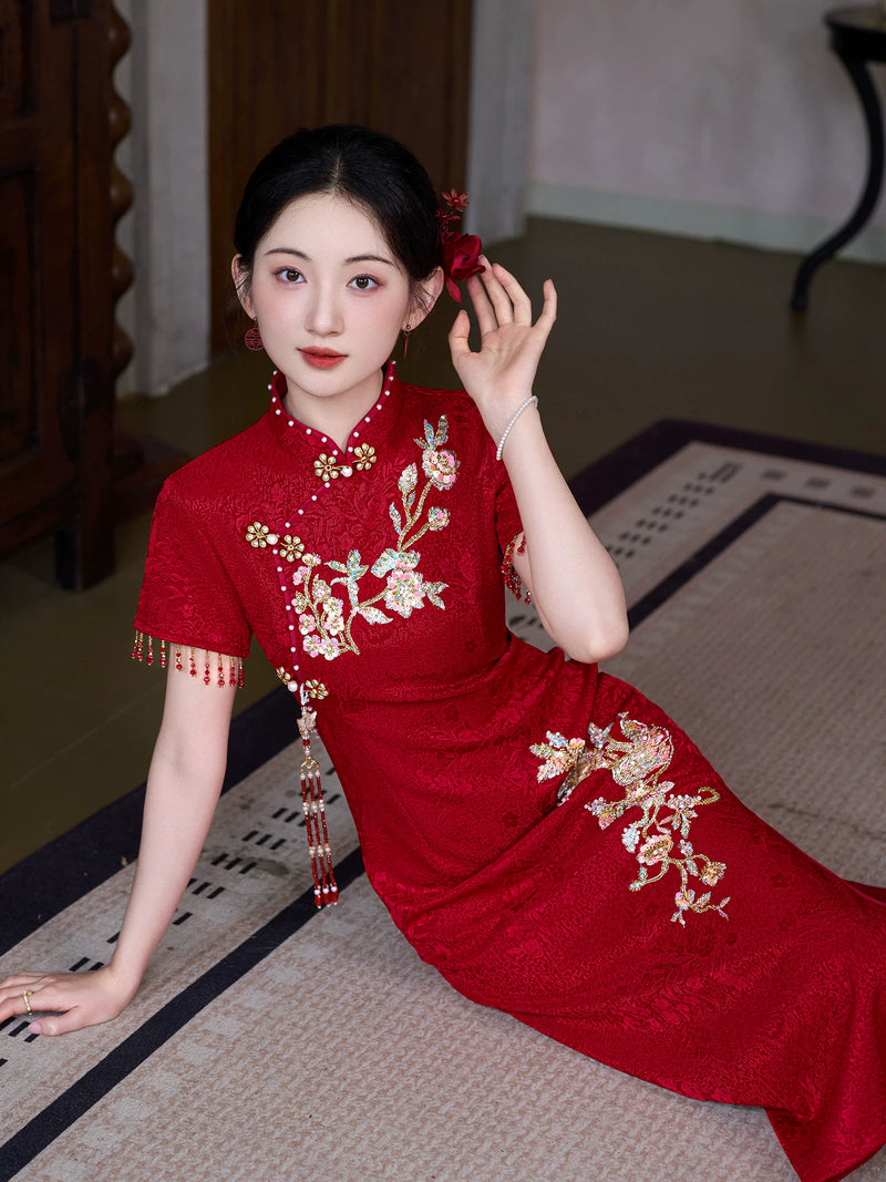 Red Dress Improved Cheongsam Dress Female Engagement Dress New Year's Women's Clothes