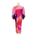 Elegant Women Pleated Half Lantern Sleeve O-neck Slim Maxi Long Dress Print Fashion Autumn 2024 Ruched Dresses Vestidos