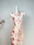 Exquisite Pink Dress Cheongsam Women's Clothes Spring Summer Velvet Retro Young Dress