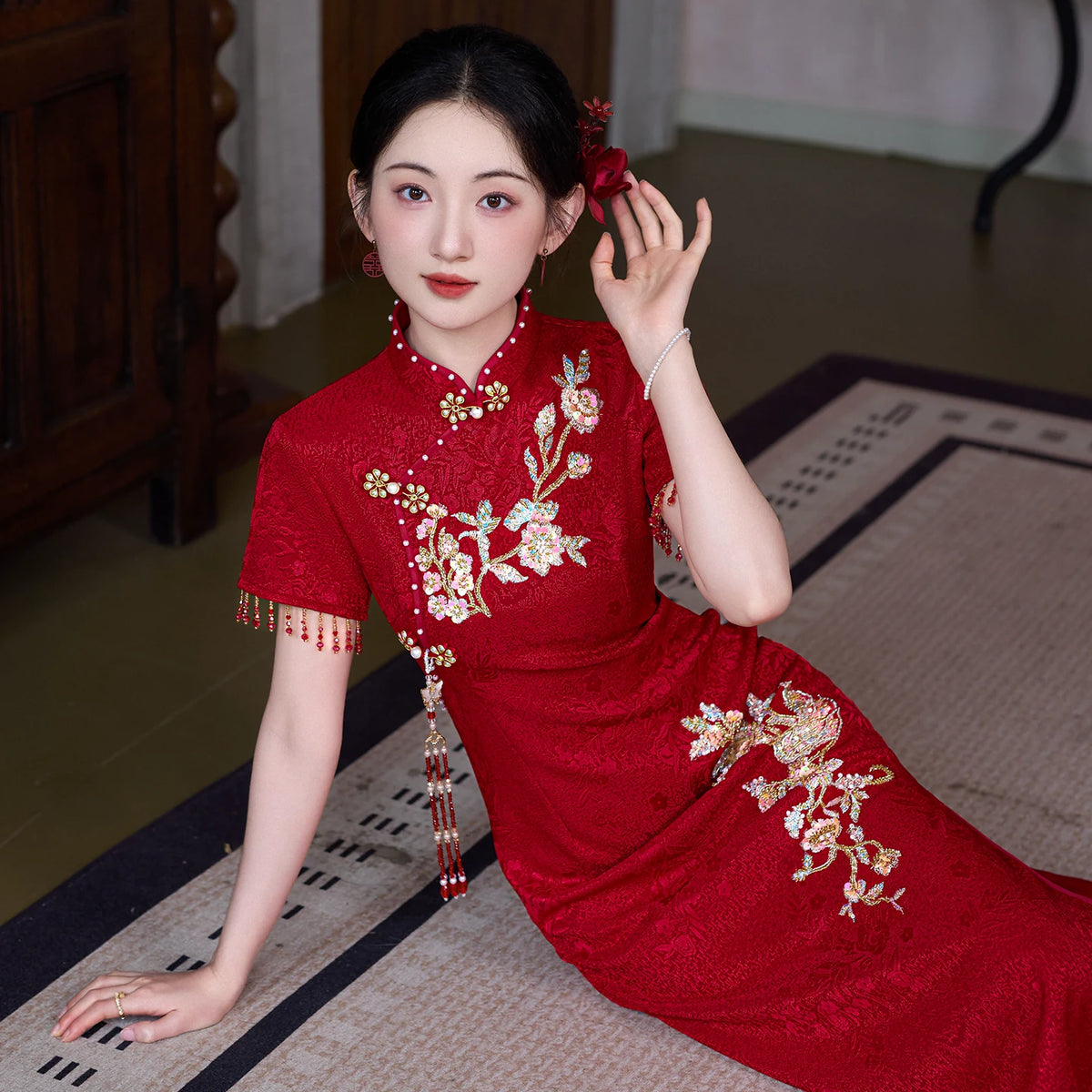 Red Dress Improved Cheongsam Dress Female Engagement Dress New Year's Women's Clothes