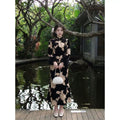 Champagne Slim-fitting Velvet Dress for Women Qipao Winter Cheongsam Temperament Light Luxury Hip-wrapped Skirt
