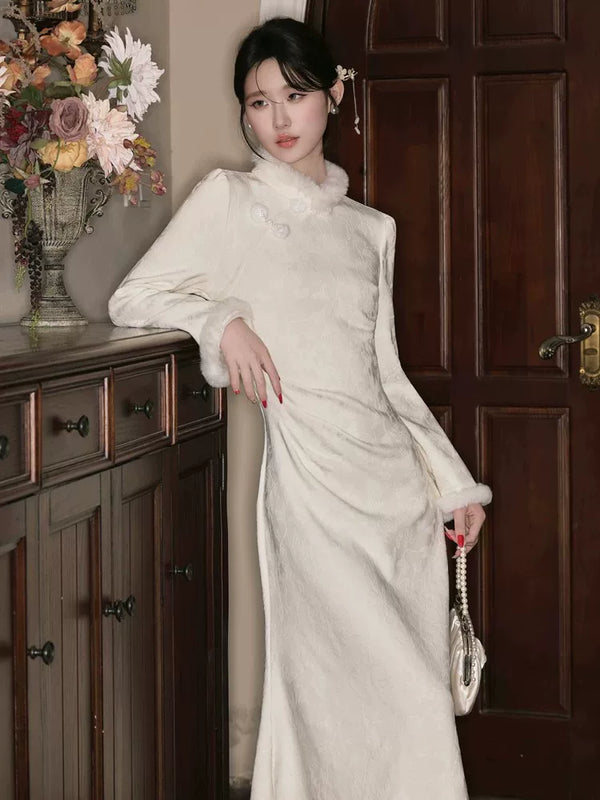 Beautiful Dress, New Chinese Style Velvet Cheongsam Improved for Young Girls Autumn and Winter New Style High-end Jacquard Temperament Dress