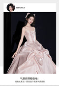 Pink Evening Dress Women's High-end Satin Tube Top Bridal Engagement Dress Toasting Dress Bar Mitzvah Birthday Princess Dress