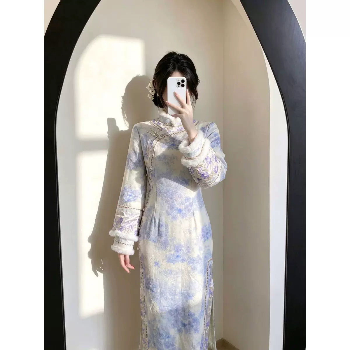 Cheongsam Dress 2026 New Fleece Autumn and Winter Improved Long Sleeve Dress Qipao Daily Miss Long