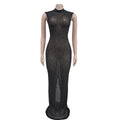 Fall Diamonds Hot Rhinestones O-neck Women Sleeveless Bodycon Long Dress Birthday Party Evening Prom Maxi Dresses