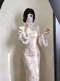 Gentle Style Dress Cheongsam Super Closes with Fleece and Thicker Dresses for Women Qipao Clothes