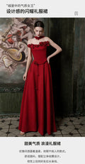 Red Tube Top Evening Dress 2026 New High-end Light Luxury Niche Morning Robe Female Bride Engagement Wedding Toast