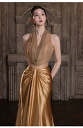 Golden Evening Dress 2026 New High-end Banquet Host Dress Beautiful Bride Engagement Wedding Toast