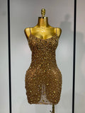Women Sexy Sleeveless Rhinestone Sheer Mini Bodycon Dress Evening Party Luxury Birthday Bar Nightclub Stage Performance Clothing