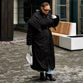 Detachable Triangle Shawl Long Puffer Coat Stand Collar Waist Tie Belt Button Solid Loose Women Coats 2026 Winter Commute Outfit
