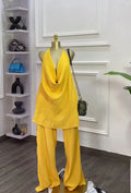 Fashion Women's Set Deep V-neck Halter Top and Wide Leg Pants Suits  Street Party Two 2 Piece Sets Outfits Tracksuit