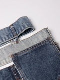 Slimming Sexy Irregualar Skirt For Women High Waist Holloe Out Patchwork Buttons Temperament Denim Skirts Female