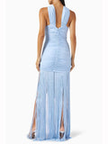 Women's Sky Blue Rhythm Fringed Long Maxi Dress 2026 New Sleeveless Ruffle Tassels Night Out Dress Clubwear Outfits