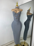Luxury Rhinestone Women Elegant Strapless Beading with Necklace Bandage Celebrity Outfit Birthday Dress Evening Party Prom Gown