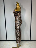 Women Sexy Leopard Print Sleeveless Bodycon Dresses 2025 Celebrity Elegant Evening Club Party Luxury Birthday Guest Gowns