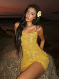 Beaded Tassel Dress Women Sequin 3d Flower See Through Backless Sleeveless Sexy Beach Party Midnight Mini Bodycon