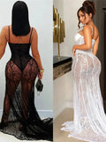 Sexy Mesh Jacquard Dress Women See Through Patchwork Sleeveless Backless Stretch Skinny Midnight Party Club Vestidos