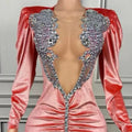 Women's Luxury Rhinestone Glam Low-cut Hip-hugging Black Velvet Dress Fashion Party Performance Gown Robe Femme Chic Et Élégante
