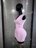 3 Colors Women Sleeveless Sexy V-Neck Front Zipper Bodycon Mini Bandage Dress Celebrate Birthday Party Cocktail Outfit