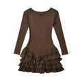 Solid Slimming Spliced Bows Dresses for Women Round Neck Long Sleeves Patchwork Ruffles Fold Dress Female Clothing