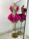 Sparkly Sequins Strapless Top Mini Skirt Sets Luxury Mesh Backless Women's Outfit Two Pieces Birthday Celebrate Stage Wear
