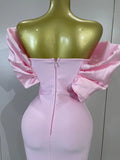 Shiny Rhinestones Pleat Pink Off The Shoulder Bodycon Long Bandage Dress Celebrate Evening Party Luxury Birthday Wedding Dress
