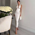 Women Sexy Satin Halter Neck Backless Deep V Midi Dress Slim Sleeveless Solid Elegant Evening Party Prom Dress 2026Summer