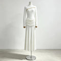 Slimming Spliced Folds Temperament Dresses for Women Round Neck Long Sleeves Patchwork Tassel Dress Female Clothing