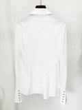 2026 Summer New Fashion White Shirt With Rose Metal Buckle Printed Short Skirt Two Piece Set Blouse Mini Skirt Set Outfit