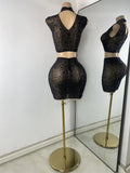 Sexy Sleeveless Crop Top Skirt Women's Sets Sparkly Luxury Diamonds See Through Mesh Stage Outfit Performance Singer Costume