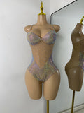 Luxury Women Sexy New Design Sparkly Rhinestones Spandex Bodysuit Party Nightclub Outfit Performance Costume Stage Wear